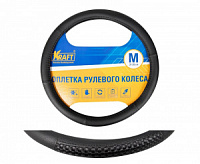 Оплетка руля -M- KRAFT иск. кожа с тиснением, черная, 38 см
