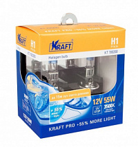 Лампа галогенная H1 12V 55W+55% KRAFT Pro more light  блистер 2шт