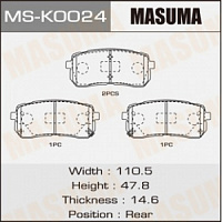 Колодки тормозные HYUNDAI H1 07-, ix55 07-; KIA CARNIVAL 06- задние MASUMA