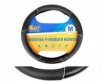 Оплетка руля -M- KRAFT, иск. кожа, черная/принт, 38 см