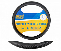 Оплетка руля -L- KRAFT, иск. кожа с тиснением, черная, 40 см