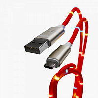 Зарядный кабель для смартфона светящийся микро-USB WIIIX 1м красный светомузыка